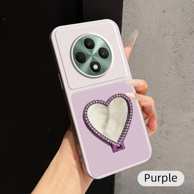 Lambskin Series Skin Feel Shockproof Phone Case with Heart Mirror Holder