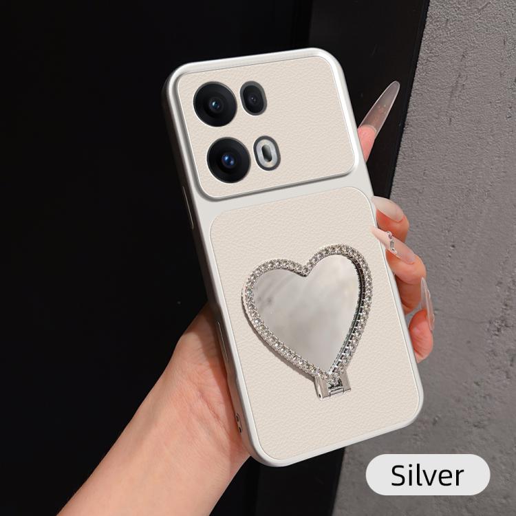 Lambskin Series Skin Feel Shockproof Phone Case with Heart Mirror Holder