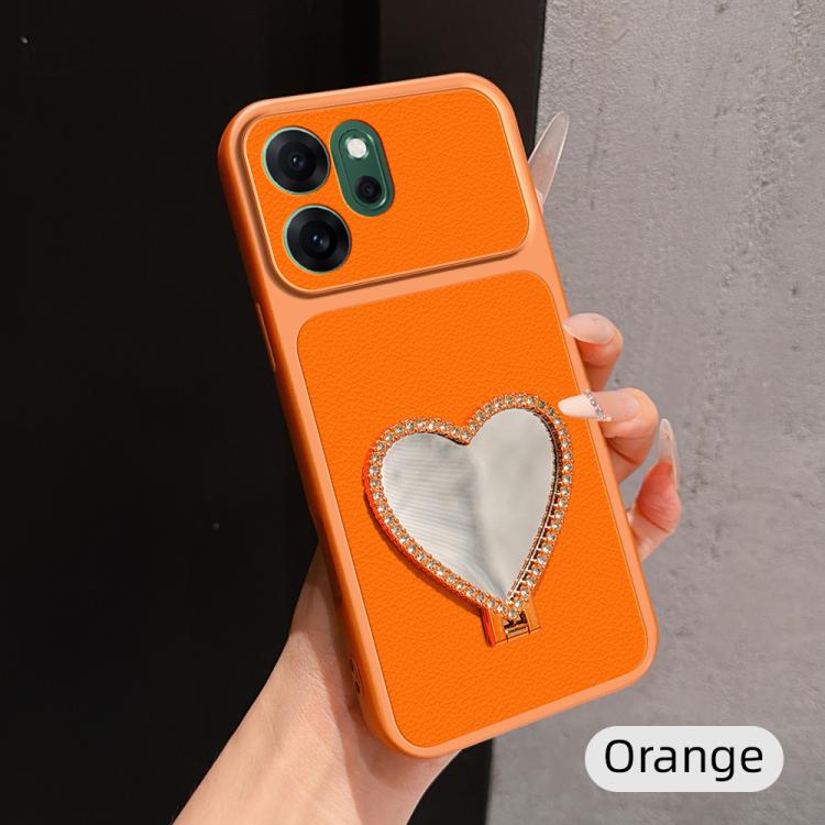 Lambskin Series Skin Feel Shockproof Phone Case with Heart Mirror Holder