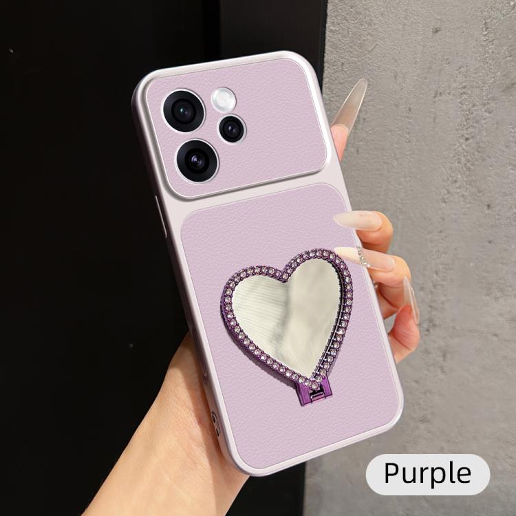 Lambskin Series Skin Feel Shockproof Phone Case with Heart Mirror Holder