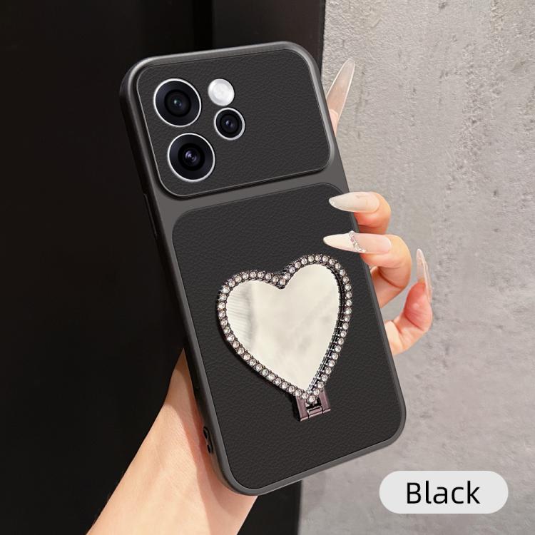 Lambskin Series Skin Feel Shockproof Phone Case with Heart Mirror Holder
