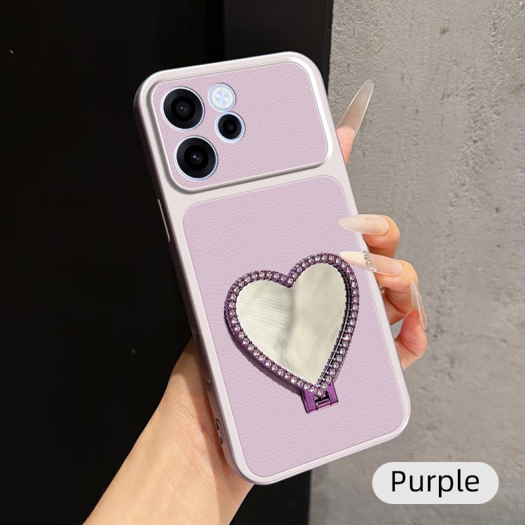 Lambskin Series Skin Feel Shockproof Phone Case with Heart Mirror Holder