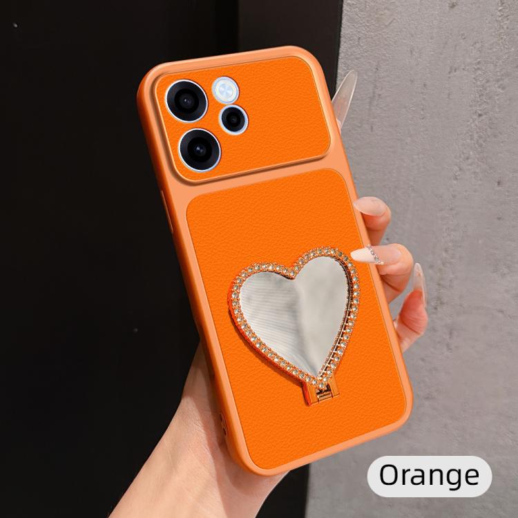 Lambskin Series Skin Feel Shockproof Phone Case with Heart Mirror Holder