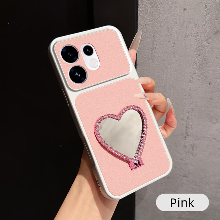 Lambskin Series Skin Feel Shockproof Phone Case with Heart Mirror Holder
