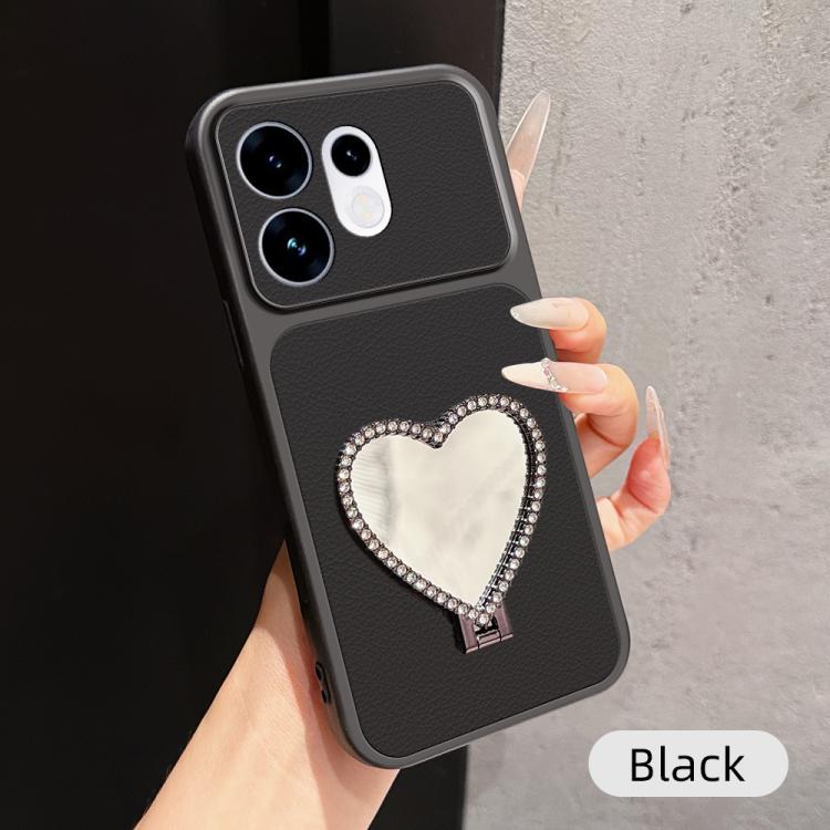 Lambskin Series Skin Feel Shockproof Phone Case with Heart Mirror Holder