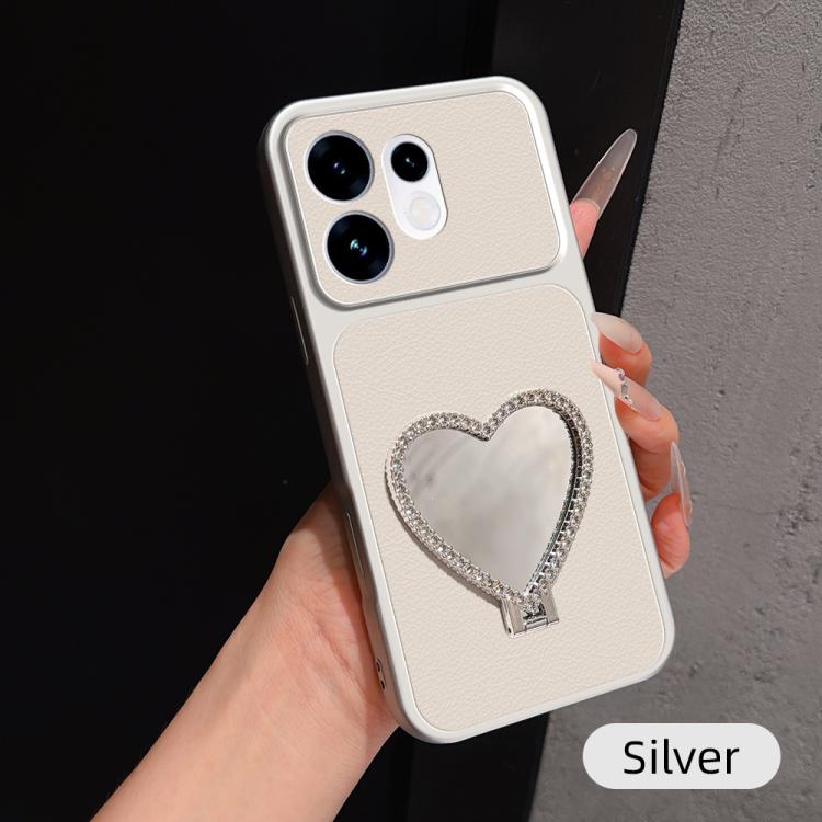 Lambskin Series Skin Feel Shockproof Phone Case with Heart Mirror Holder