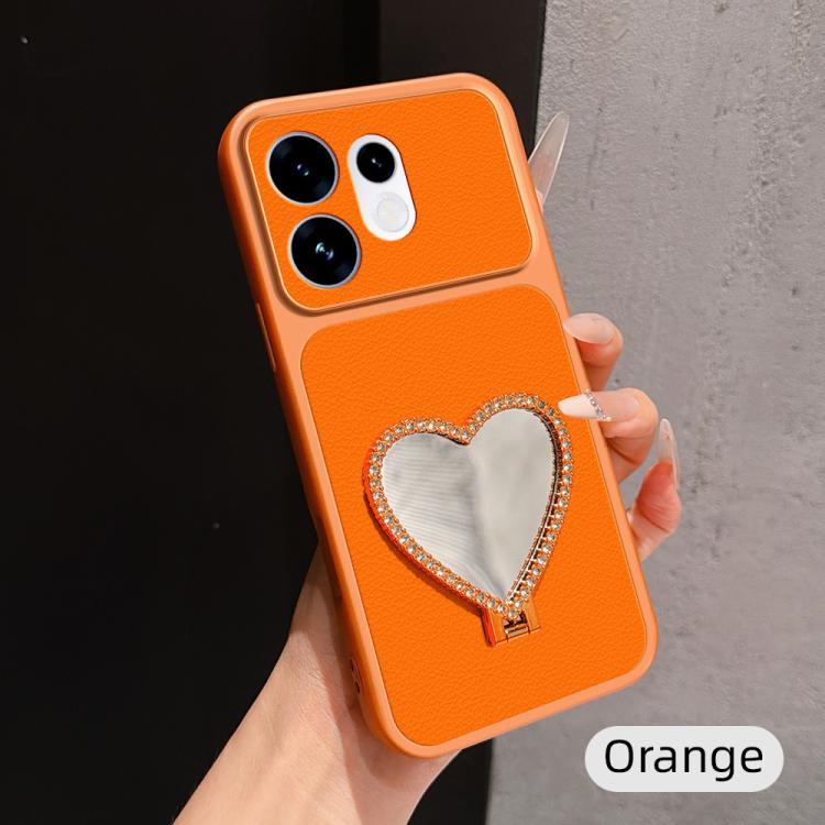 Lambskin Series Skin Feel Shockproof Phone Case with Heart Mirror Holder