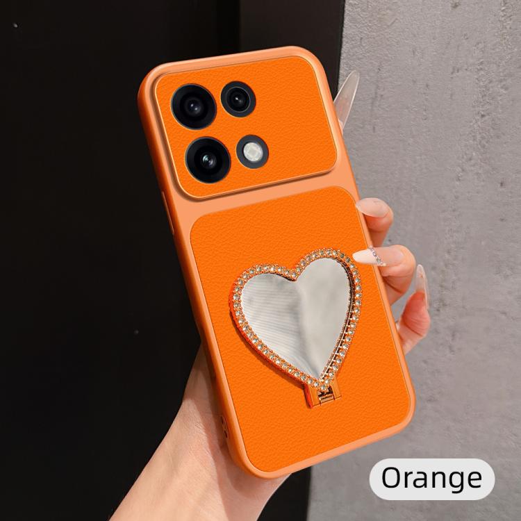 Lambskin Series Skin Feel Shockproof Phone Case with Heart Mirror Holder