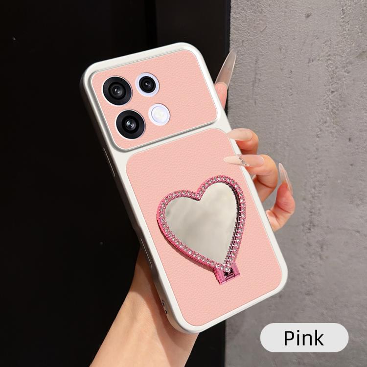 Lambskin Series Skin Feel Shockproof Phone Case with Heart Mirror Holder