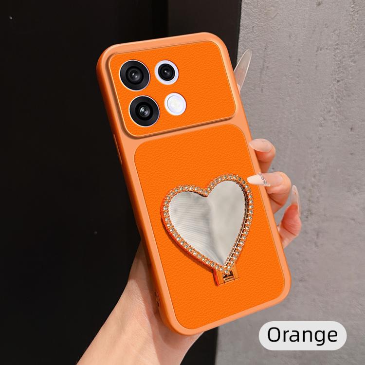 Lambskin Series Skin Feel Shockproof Phone Case with Heart Mirror Holder
