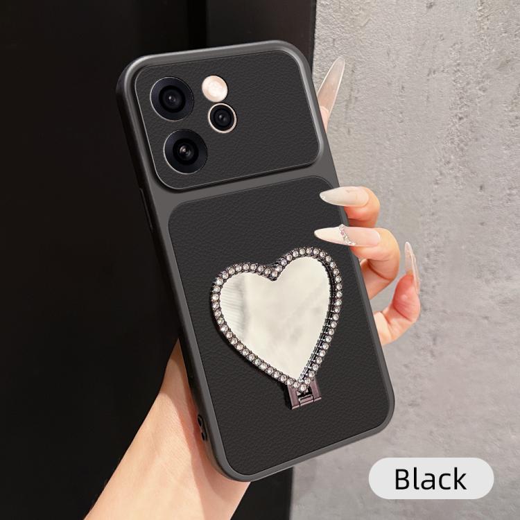 Lambskin Series Skin Feel Shockproof Phone Case with Heart Mirror Holder