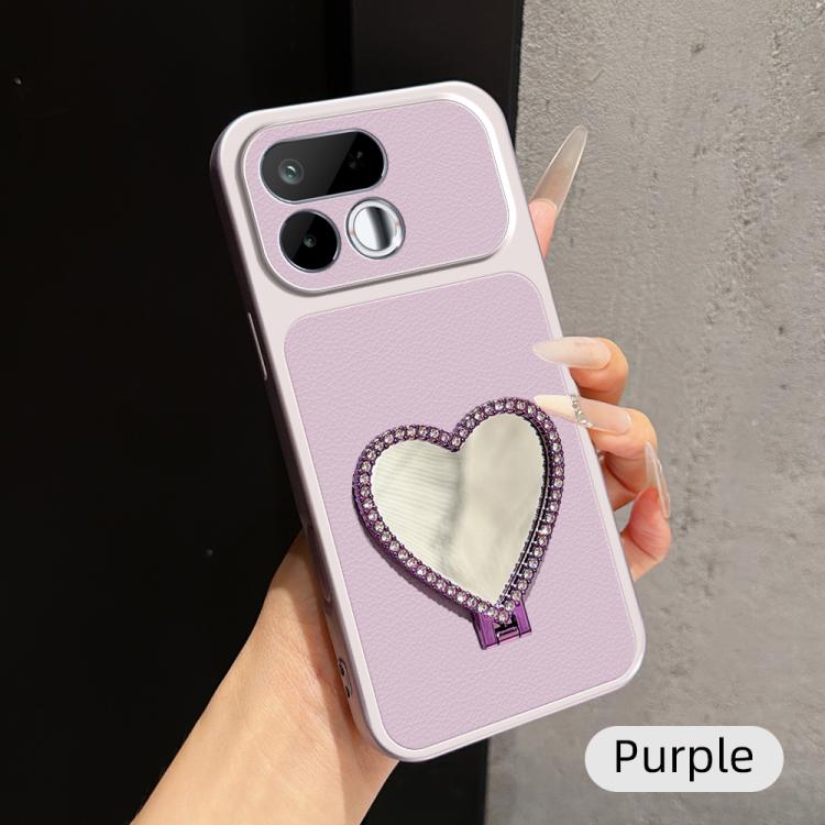 Lambskin Series Skin Feel Shockproof Phone Case with Heart Mirror Holder — For Realme GT7 Pro