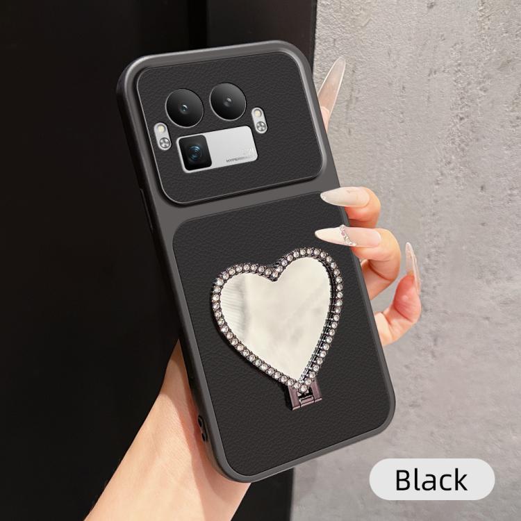 Lambskin Series Skin Feel Shockproof Phone Case with Heart Mirror Holder — Silver