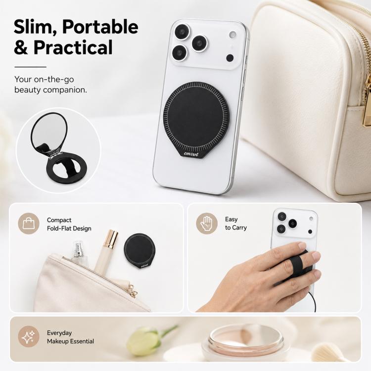 CPS-070 Magnetic Foldable Single Finger Ring Phone Holder with Mirror