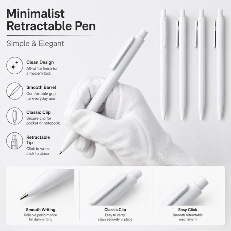 10 PCS/Pack Retractable Minimalist White Ballpoint Pen — view 3