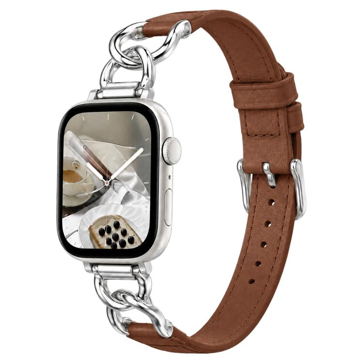 xDfind Metal Chain Vegan Leather Watch Band — Green Brown