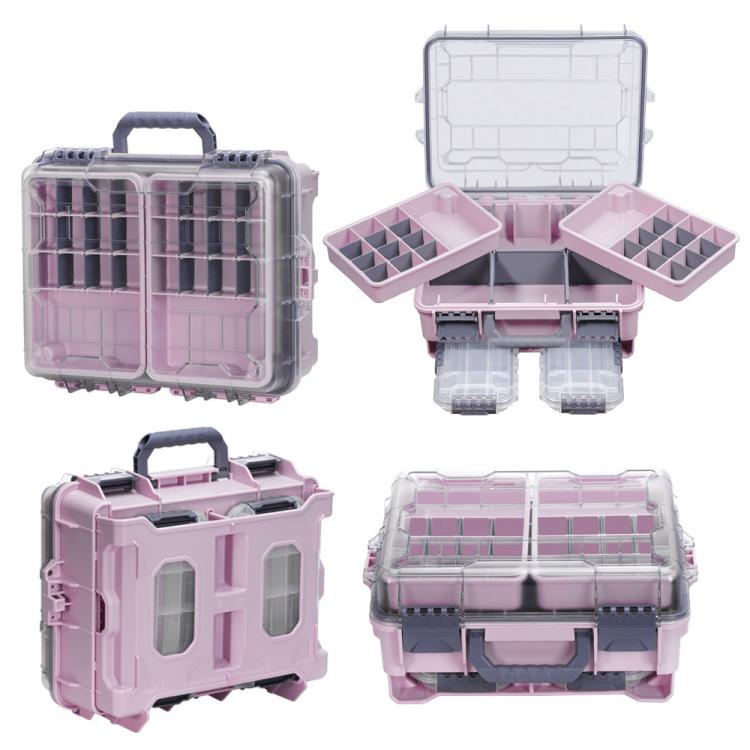 Large Portable Handheld Lure Fishing Tackle Box Waterproof Dual-Layer Multi Grids Container — Grey