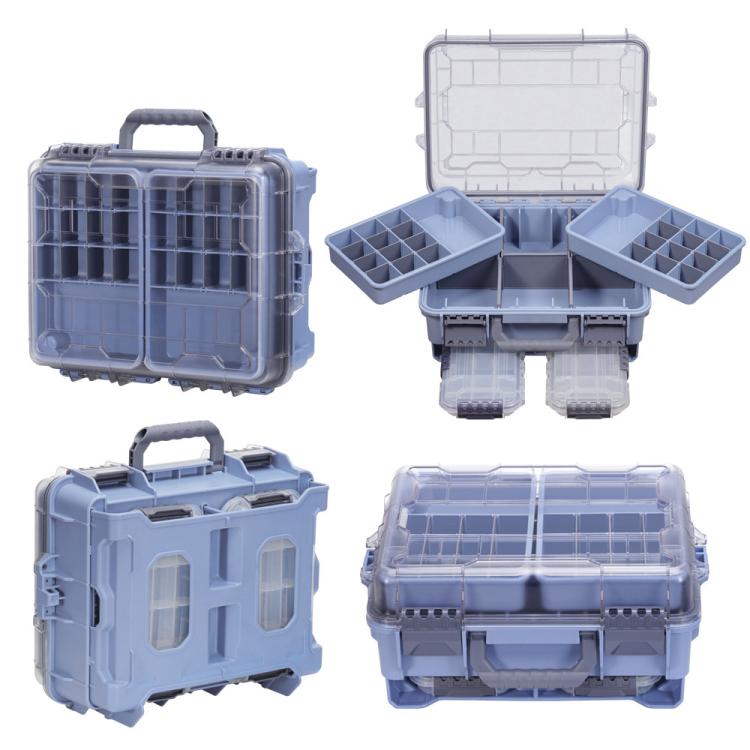 Large Portable Handheld Lure Fishing Tackle Box Waterproof Dual-Layer Multi Grids Container — Pink