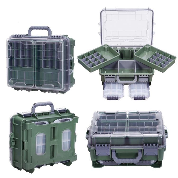 Large Portable Handheld Lure Fishing Tackle Box Waterproof Dual-Layer Multi Grids Container — Blue