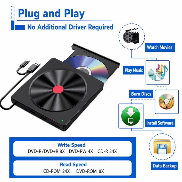 CD Burner External Optical Drive for Laptops