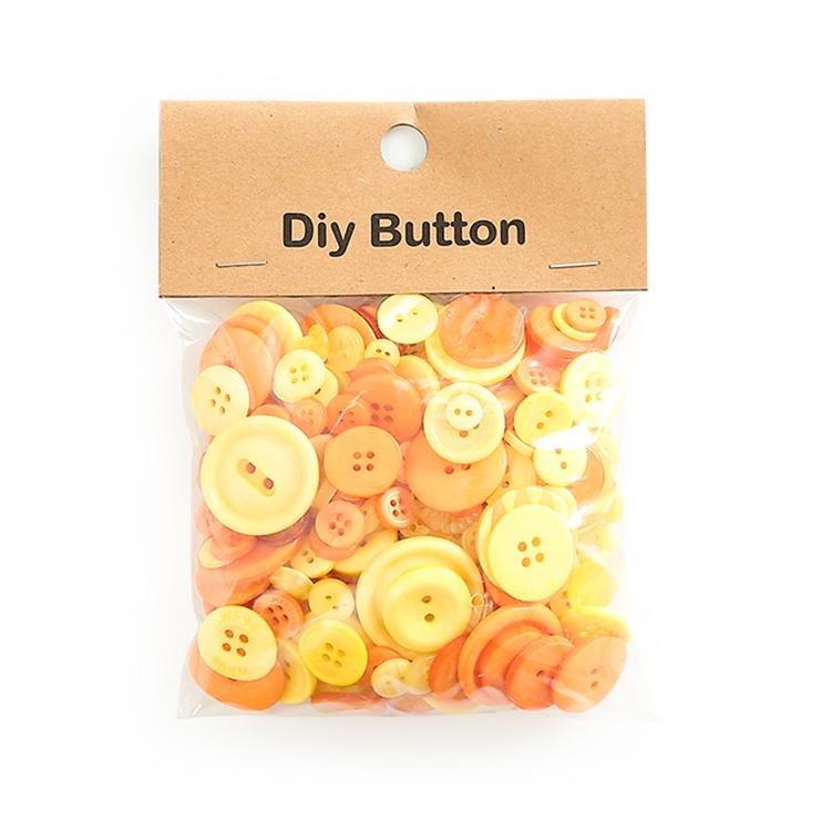 150g/Pack Mixed Sizes Colorful Round Resin Buttons DIY Craft Kit for Children, 250-350 Pieces/Pack — Yellow