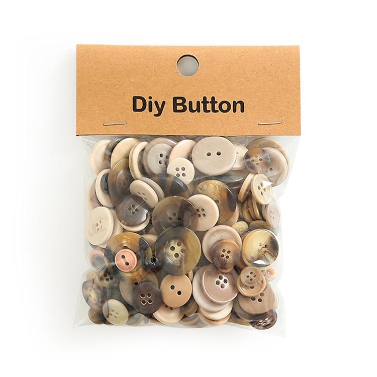 150g/Pack Mixed Sizes Colorful Round Resin Buttons DIY Craft Kit for Children, 250-350 Pieces/Pack — Green Brown Series