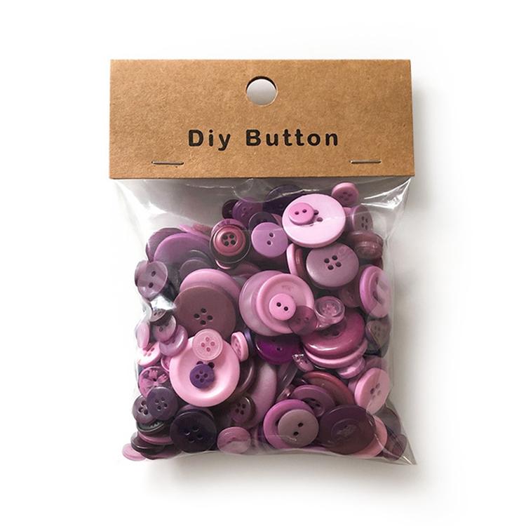 150g/Pack Mixed Sizes Colorful Round Resin Buttons DIY Craft Kit for Children, 250-350 Pieces/Pack — Light Purple
