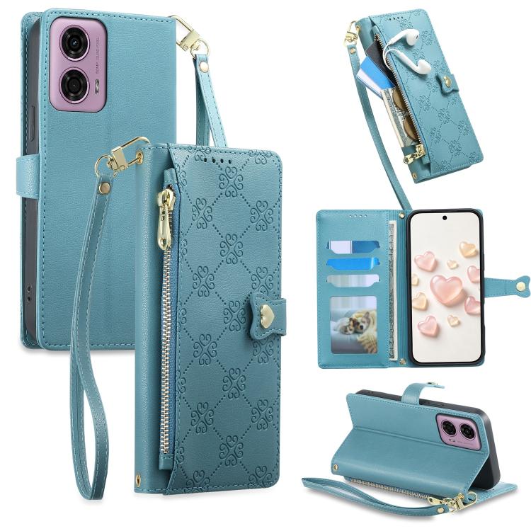 Zipper Wallet Heart Buckle Vegan Leather Phone Case with Wrist Strap