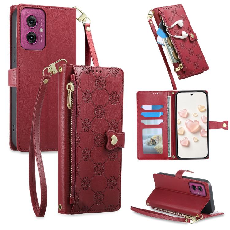 Zipper Wallet Heart Buckle Vegan Leather Phone Case with Wrist Strap