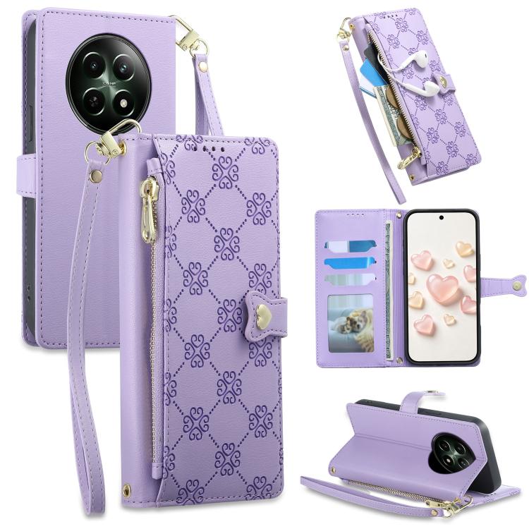 Zipper Wallet Heart Buckle Vegan Leather Phone Case with Wrist Strap — view 54