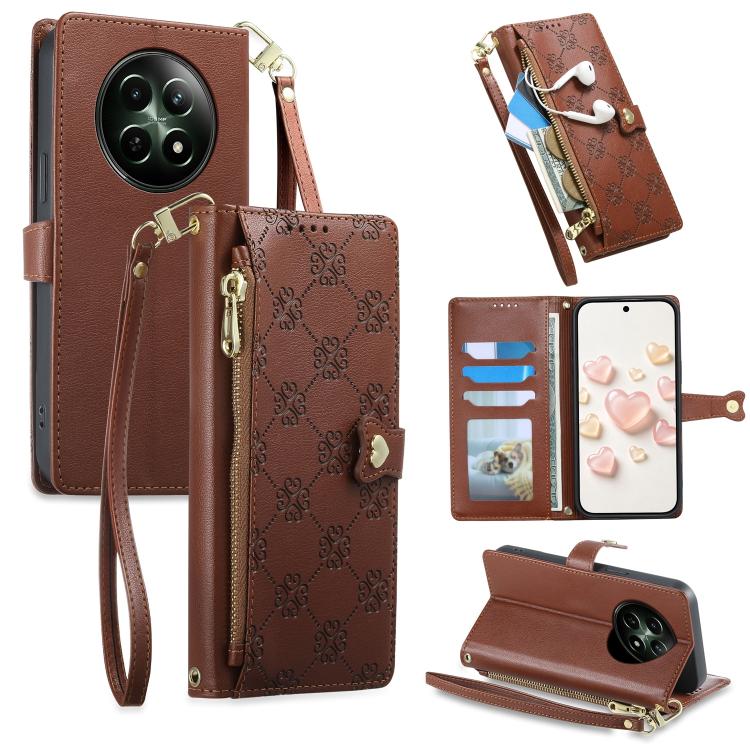 Zipper Wallet Heart Buckle Vegan Leather Phone Case with Wrist Strap — view 55