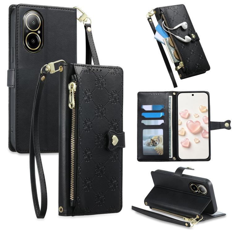 Zipper Wallet Heart Buckle Vegan Leather Phone Case with Wrist Strap — view 62