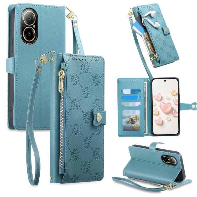 Zipper Wallet Heart Buckle Vegan Leather Phone Case with Wrist Strap — view 63