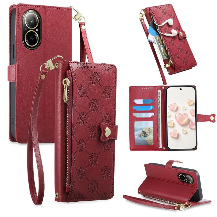 Zipper Wallet Heart Buckle Vegan Leather Phone Case with Wrist Strap — view 65