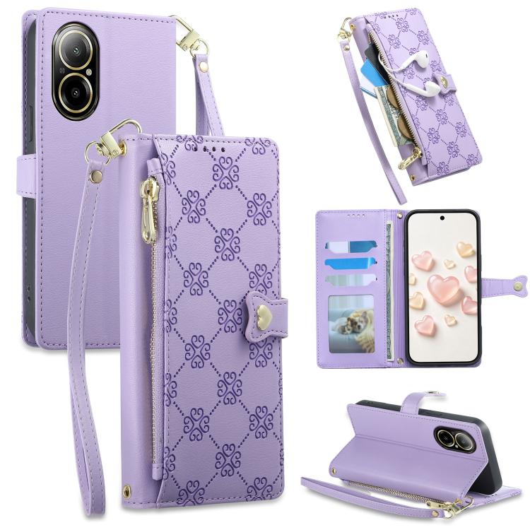 Zipper Wallet Heart Buckle Vegan Leather Phone Case with Wrist Strap — view 66