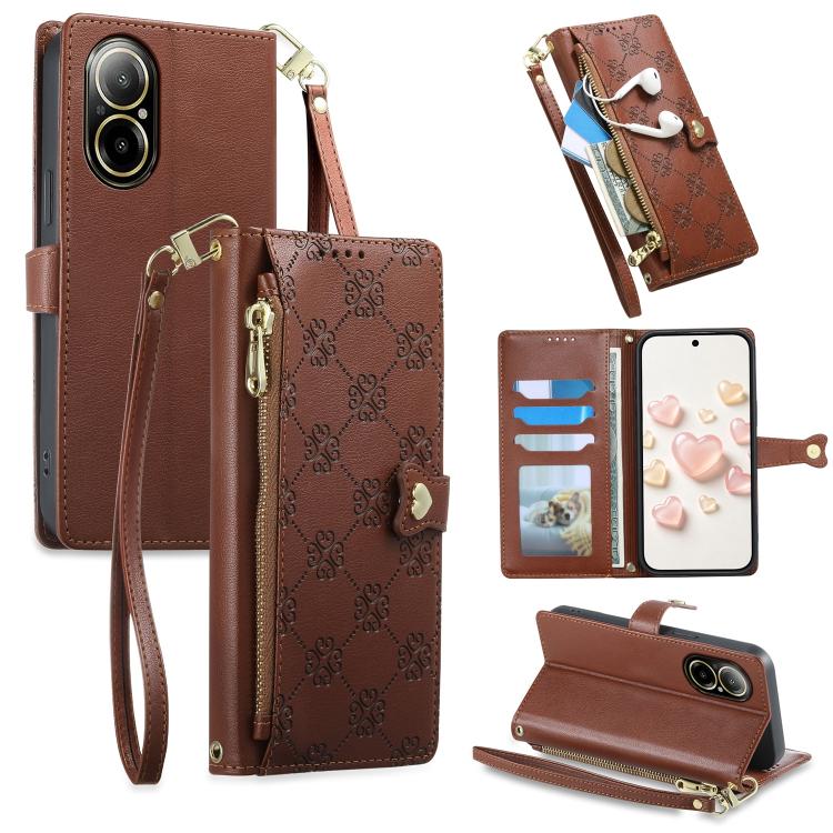 Zipper Wallet Heart Buckle Vegan Leather Phone Case with Wrist Strap — view 67