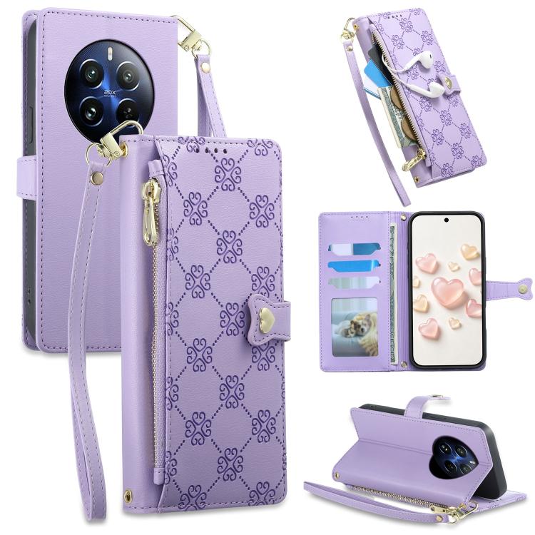 Zipper Wallet Heart Buckle Vegan Leather Phone Case with Wrist Strap — view 12