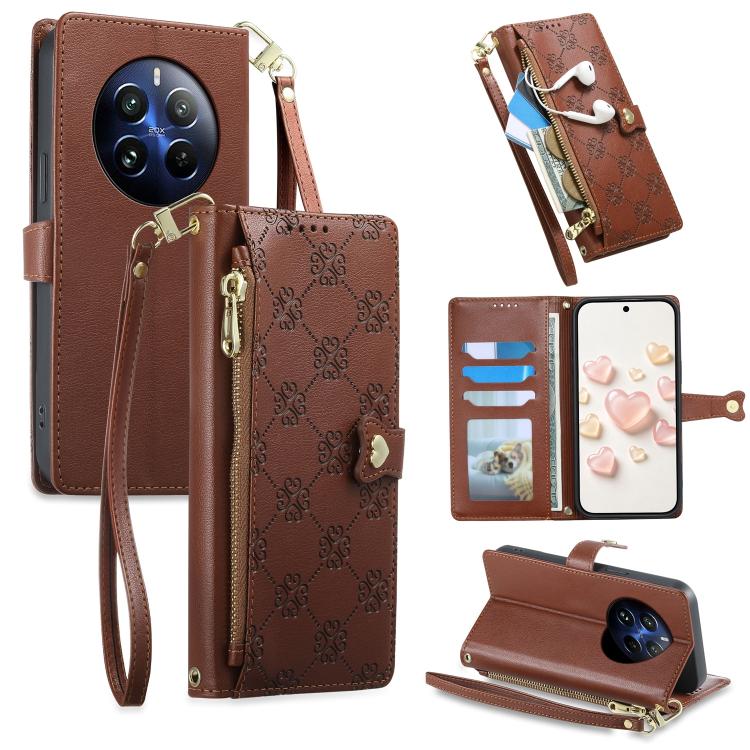 Zipper Wallet Heart Buckle Vegan Leather Phone Case with Wrist Strap — view 13