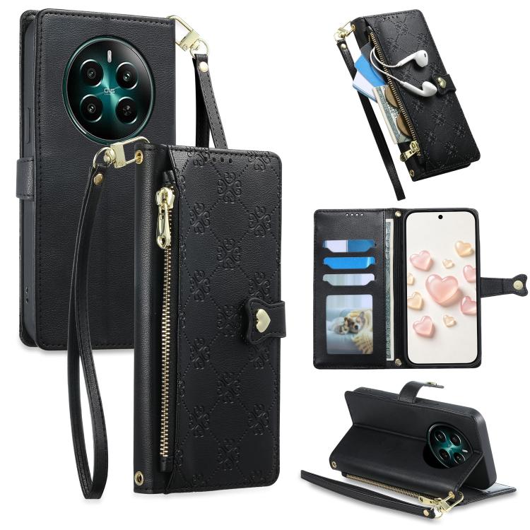 Zipper Wallet Heart Buckle Vegan Leather Phone Case with Wrist Strap — view 38