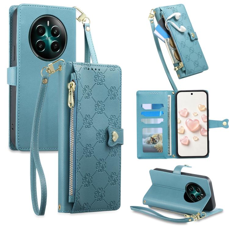 Zipper Wallet Heart Buckle Vegan Leather Phone Case with Wrist Strap — view 39