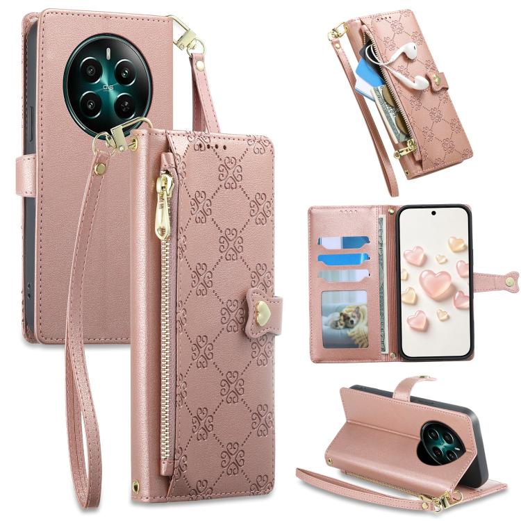 Zipper Wallet Heart Buckle Vegan Leather Phone Case with Wrist Strap — view 40