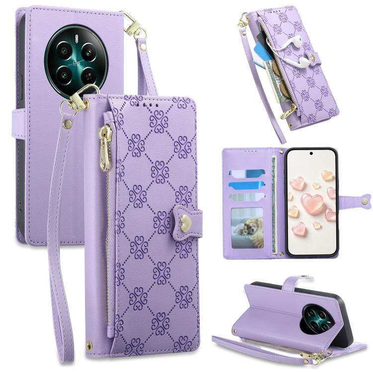 Zipper Wallet Heart Buckle Vegan Leather Phone Case with Wrist Strap — view 42
