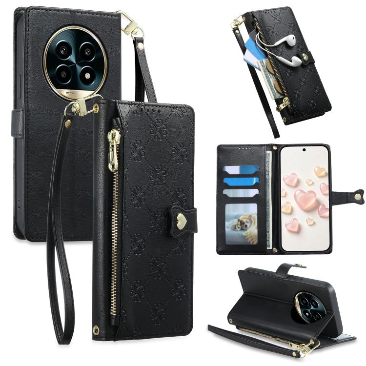Zipper Wallet Heart Buckle Vegan Leather Phone Case with Wrist Strap — view 44