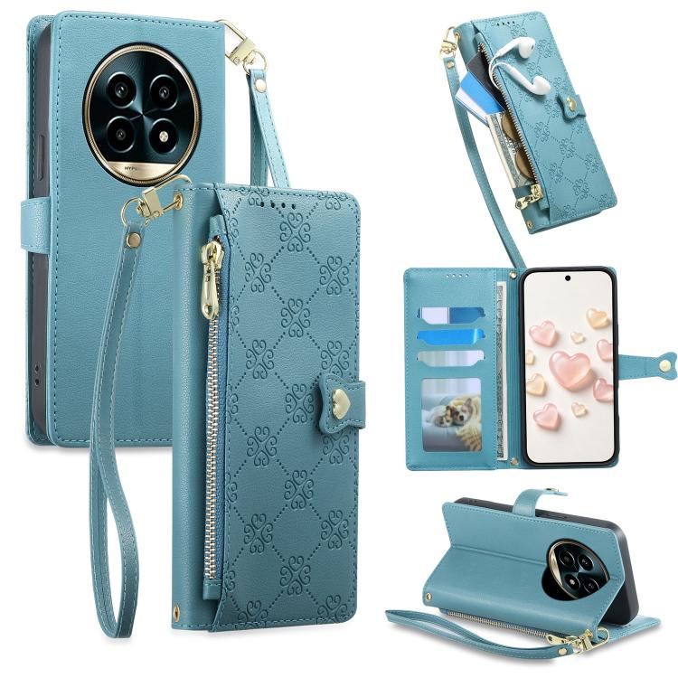 Zipper Wallet Heart Buckle Vegan Leather Phone Case with Wrist Strap — view 45