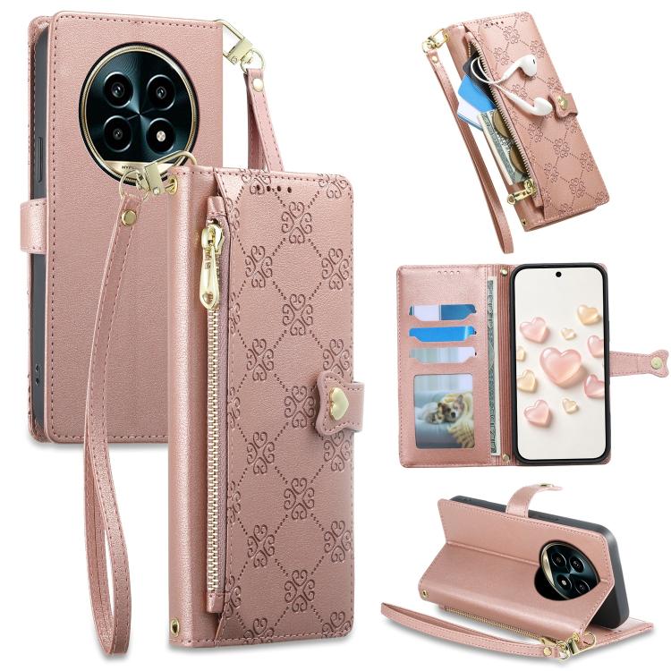 Zipper Wallet Heart Buckle Vegan Leather Phone Case with Wrist Strap — view 46