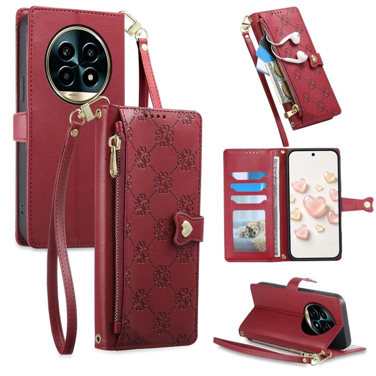 Zipper Wallet Heart Buckle Vegan Leather Phone Case with Wrist Strap — view 47