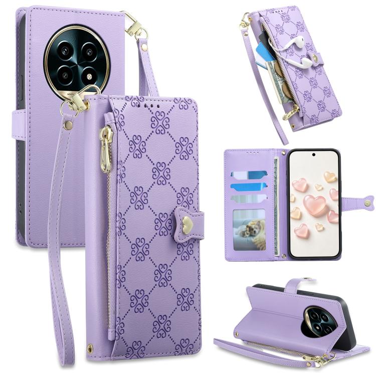 Zipper Wallet Heart Buckle Vegan Leather Phone Case with Wrist Strap — view 48