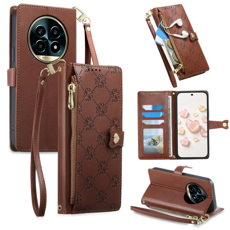 Zipper Wallet Heart Buckle Vegan Leather Phone Case with Wrist Strap — view 49