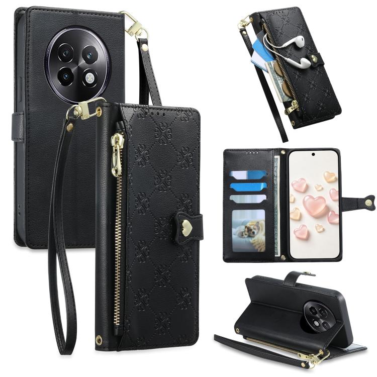 Zipper Wallet Heart Buckle Vegan Leather Phone Case with Wrist Strap — view 32