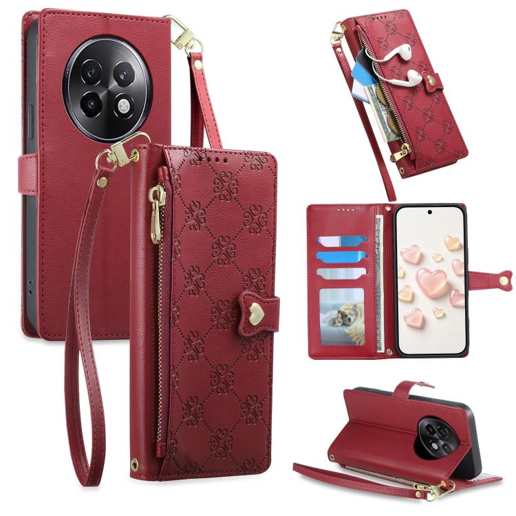 Zipper Wallet Heart Buckle Vegan Leather Phone Case with Wrist Strap — view 35